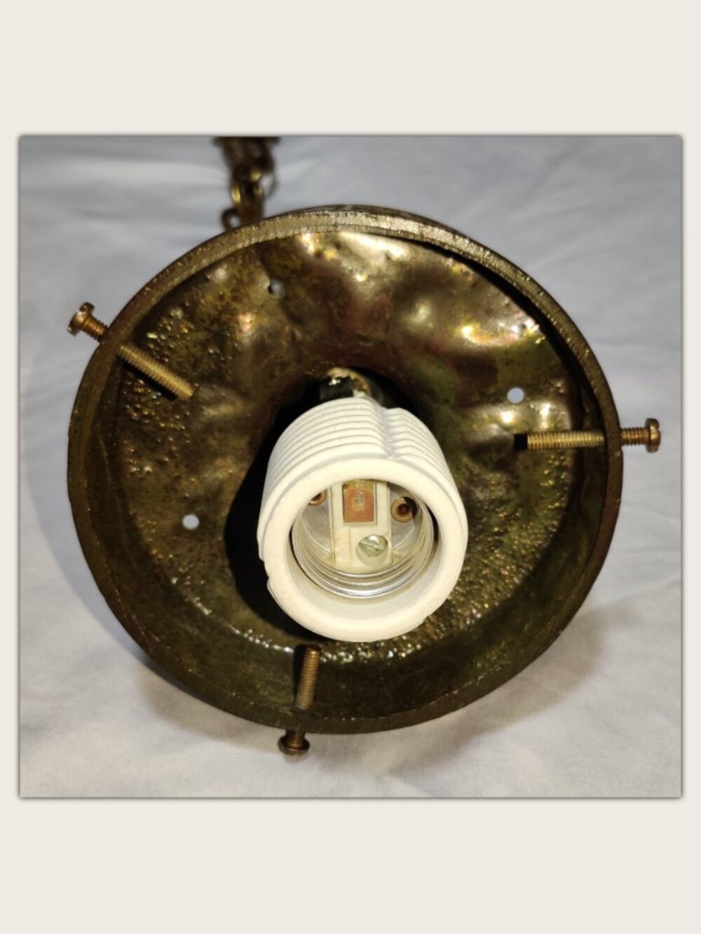 Vintage MCM Swag Lamp w/ Light Diffuser Clear Glass & Brass Tone Metal - Plug-In - Picture 11 of 12